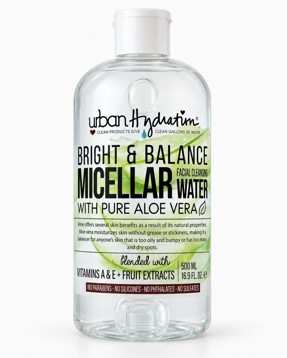 Urban Hydration Bright & Balance Micellar Water Pure Aloe Vera 16.9 oz NEW